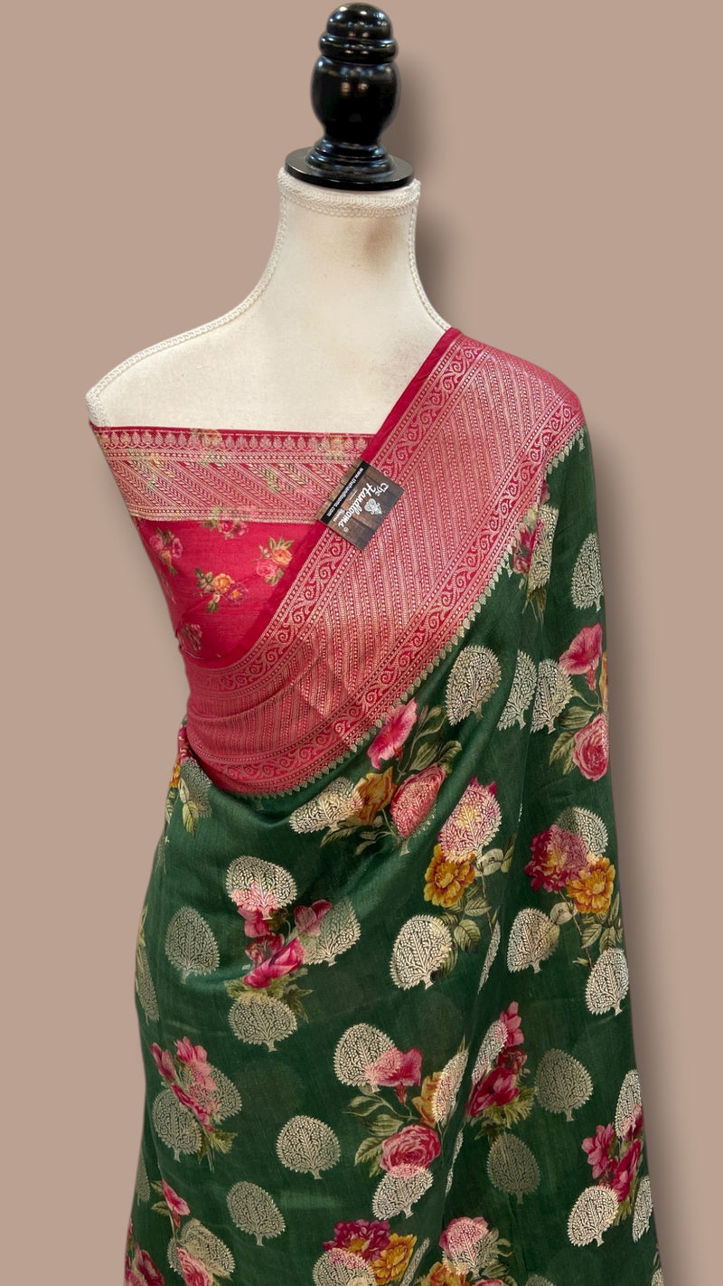 Pure Chiniya Silk Handloom Banarasi Saree Digital Print - The Handlooms