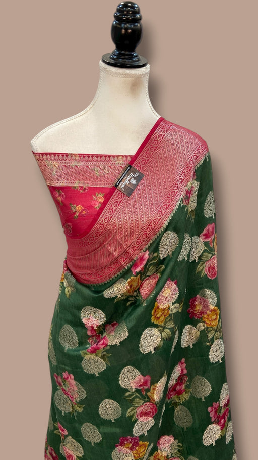 Pure Chiniya Silk Handloom Banarasi Saree Digital Print - The Handlooms