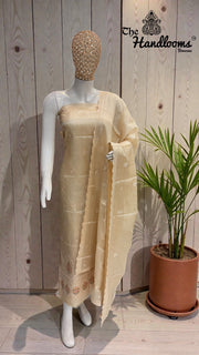 Pure Tussar Chikankari Handloom Banarasi Dress Material - The Handlooms