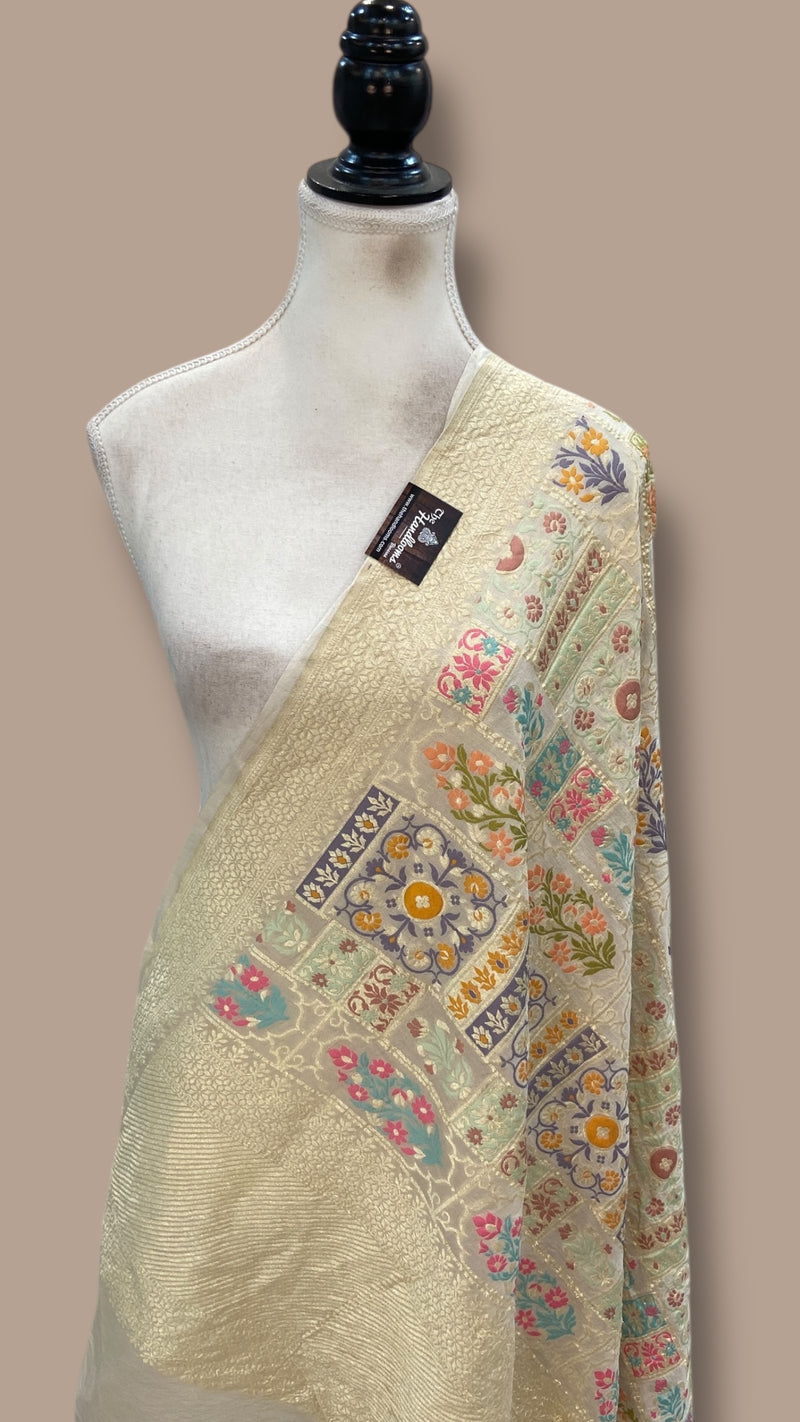 Pure Moonga Georgette Handloom Dupatta - Tilfi Meenakari - The Handlooms