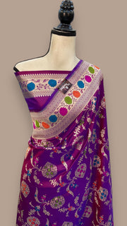 Purple Pure Katan Silk Banarasi Handloom Saree - All over Jaal work with Meenakari - The Handlooms