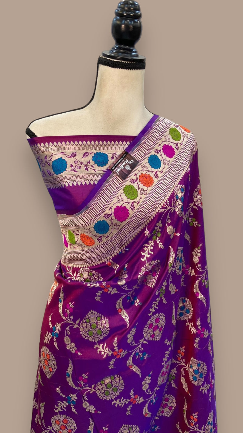 Purple Pure Katan Silk Banarasi Handloom Saree - All over Jaal work with Meenakari - The Handlooms
