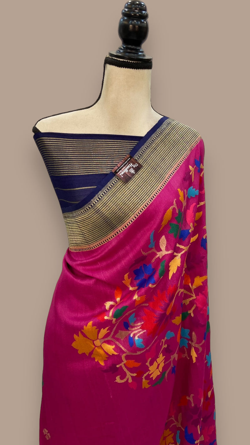Pure Desi Tussar Handloom Banarasi Saree - All over kadua Weaving - The Handlooms