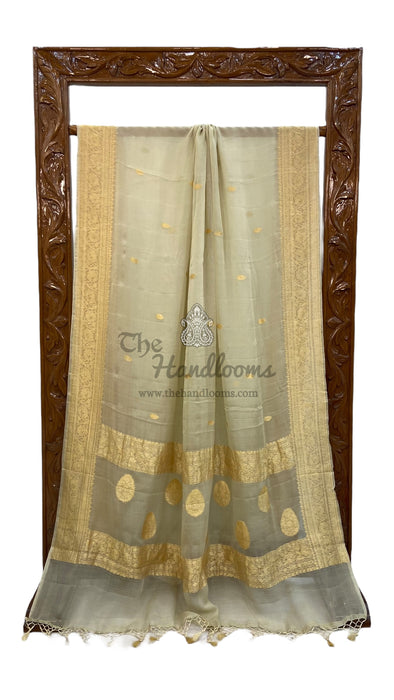 Ivory Pure Georgette Handloom Banarasi Saree