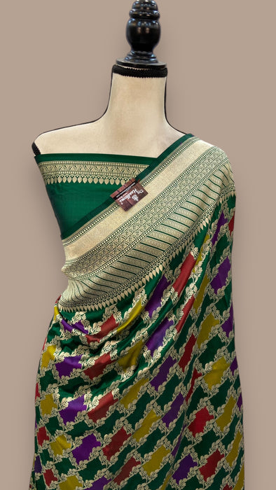 Pure Katan Silk Banarasi Handloom Saree - All over Jaal work - With Meenakari