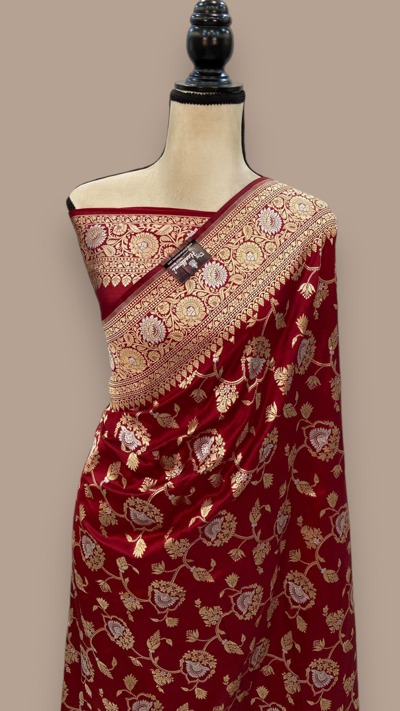 Pure Katan Silk Banarasi Handloom Saree - All over sona roopa Jaal work - The Handlooms