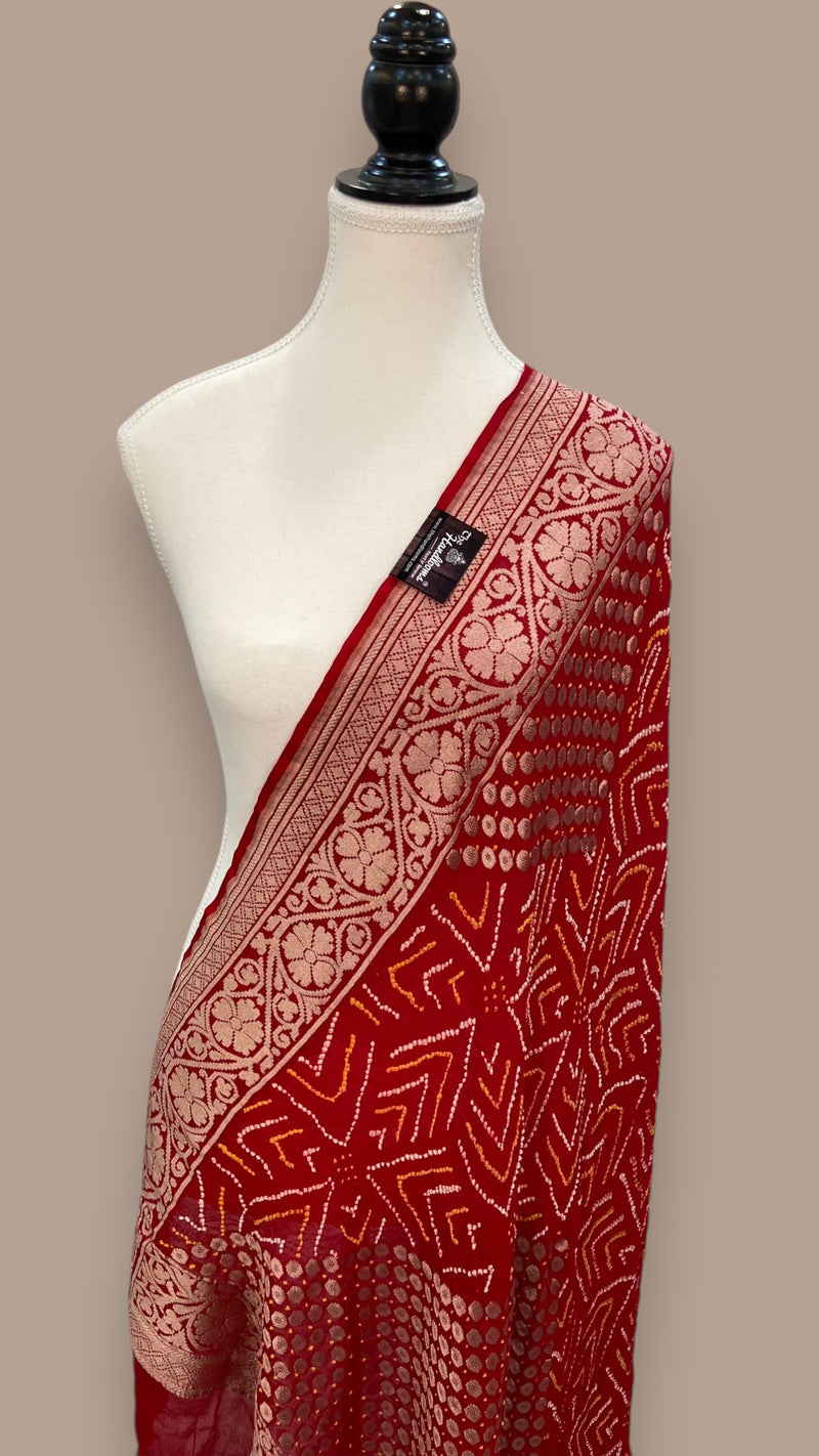 Pure Georgette Banarasi Bandhej Handloom Dupatta - The Handlooms
