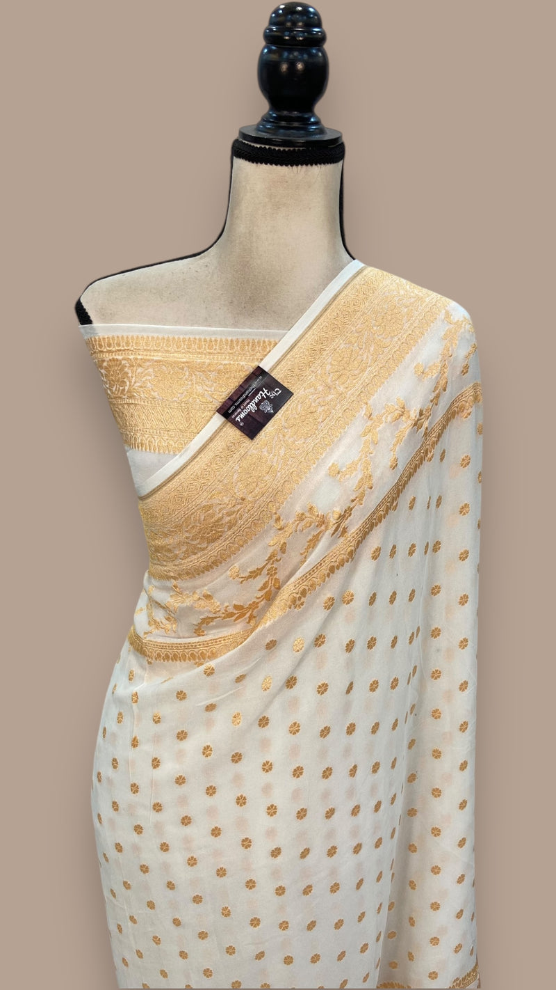 Pure Khaddi Georgette Banarasi Saree -  Gold zari - The Handlooms