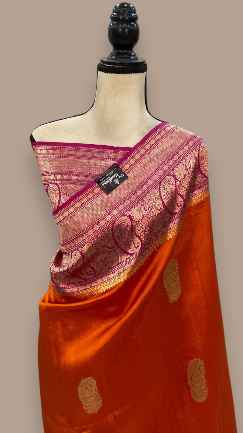 Pure Katan Silk Banarasi Handloom Saree - All over Kadua motifs - The Handlooms
