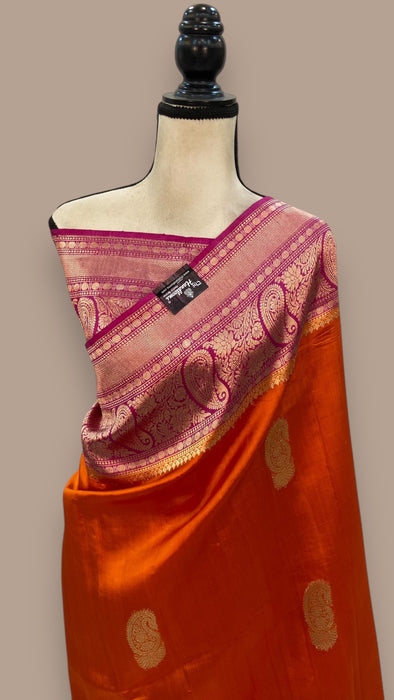 Pure Katan Silk Banarasi Handloom Saree - All over Kadua motifs