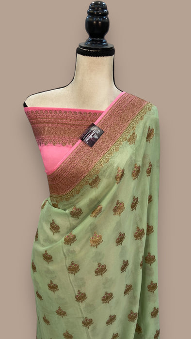 Khaddi Georgette Banarasi Saree -  Antique Zari