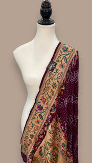 Pure Georgette Banarasi Bandhej Handloom Dupatta - The Handlooms