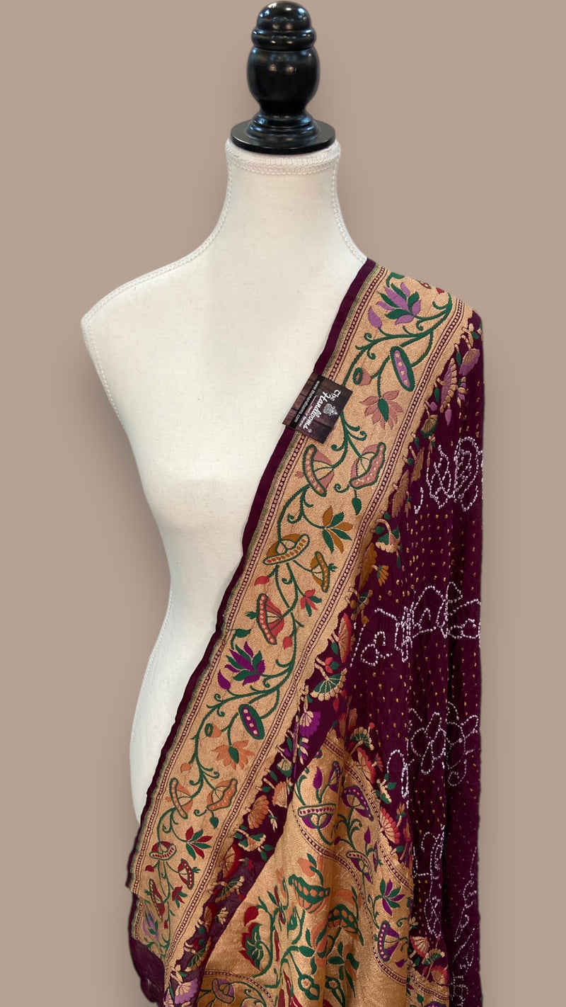 Pure Georgette Banarasi Bandhej Handloom Dupatta - The Handlooms