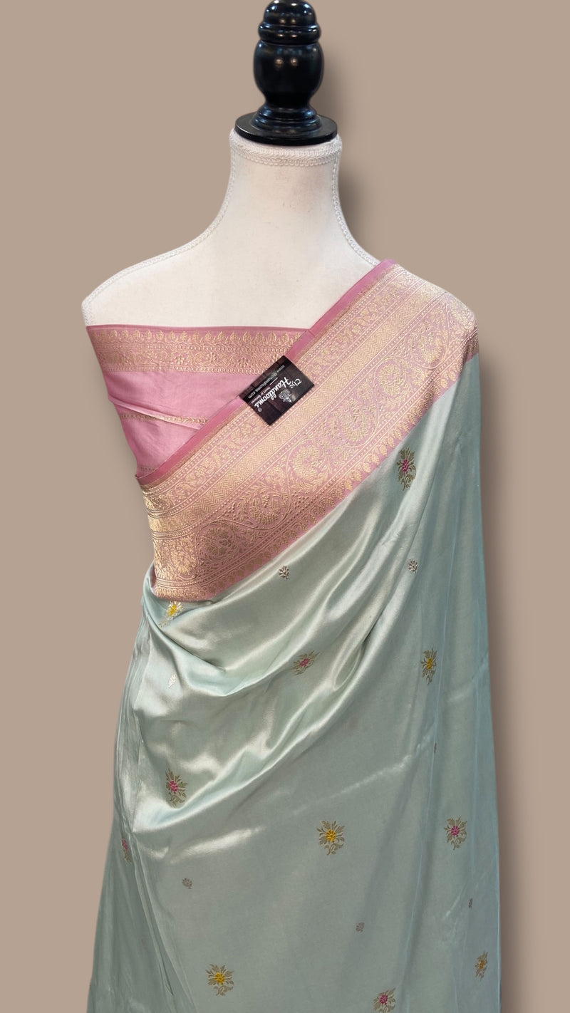 Pure Katan Silk Banarasi Handloom Saree - All over Sona Roopa Kadua motifs - The Handlooms