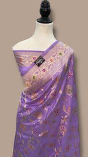 Pure Katan Silk Banarasi Handloom Saree - All over Jaal Work With Meenakari - The Handlooms