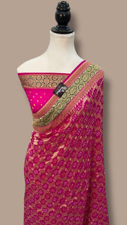 Pure Georgette Banarasi Bandhej Handloom Saree - with meenakari work - The Handlooms