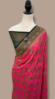 Khaddi Georgette Handloom Banarasi Saree -  Antique zari - The Handlooms