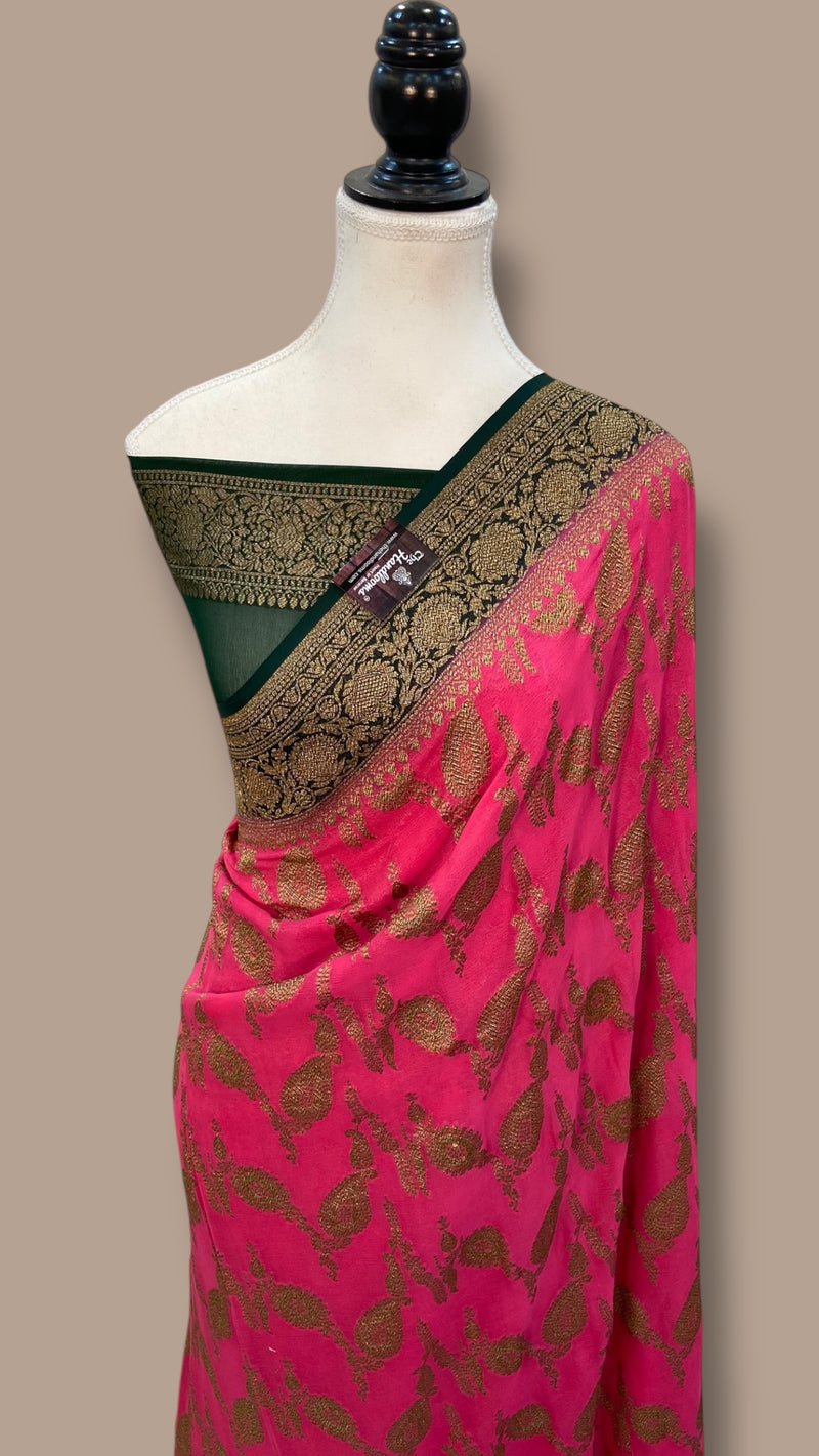 Khaddi Georgette Handloom Banarasi Saree -  Antique zari - The Handlooms
