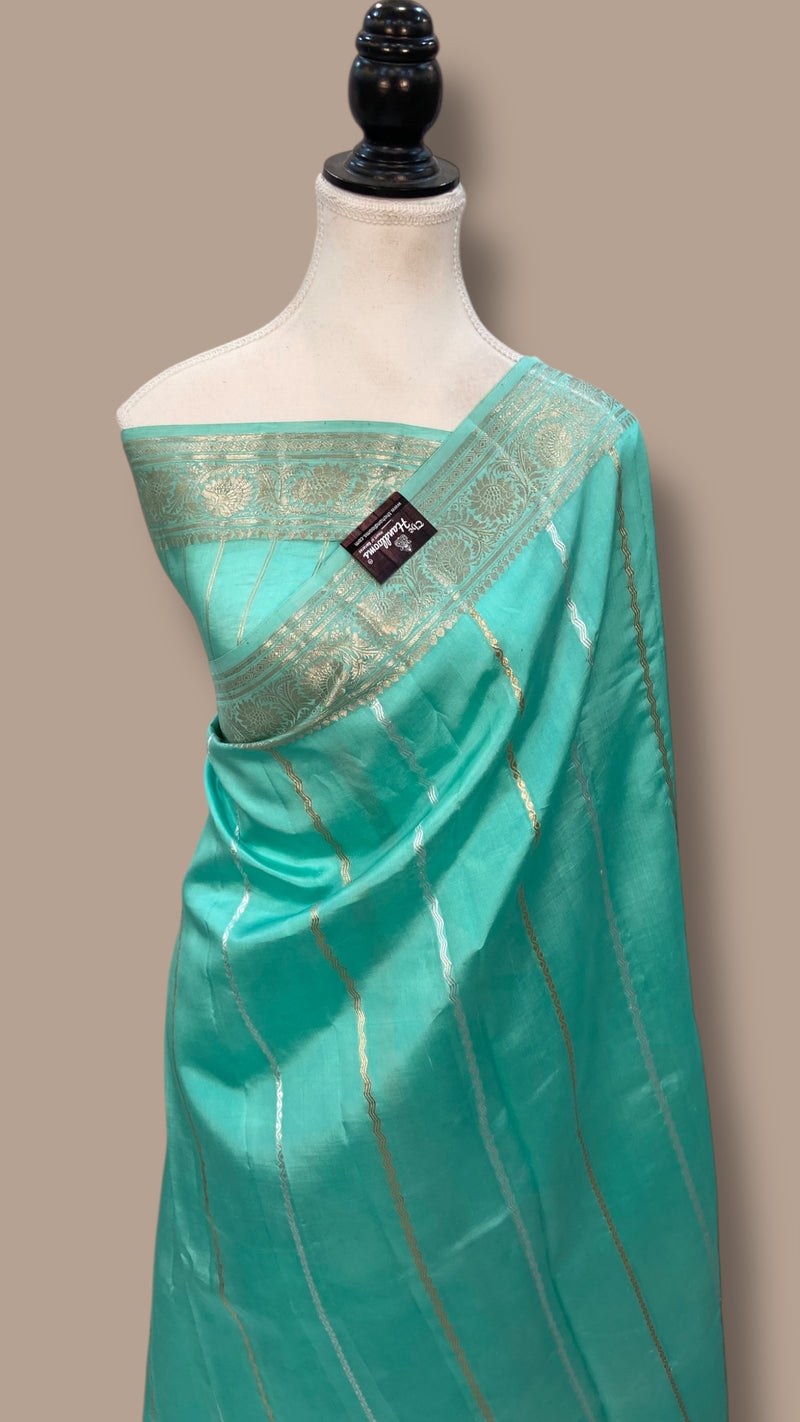 Pure Katan Silk Banarasi Handloom Saree - All over Kadua stripe - The Handlooms