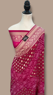 Pure Georgette Banarasi Bandhej Handloom Saree - The Handlooms