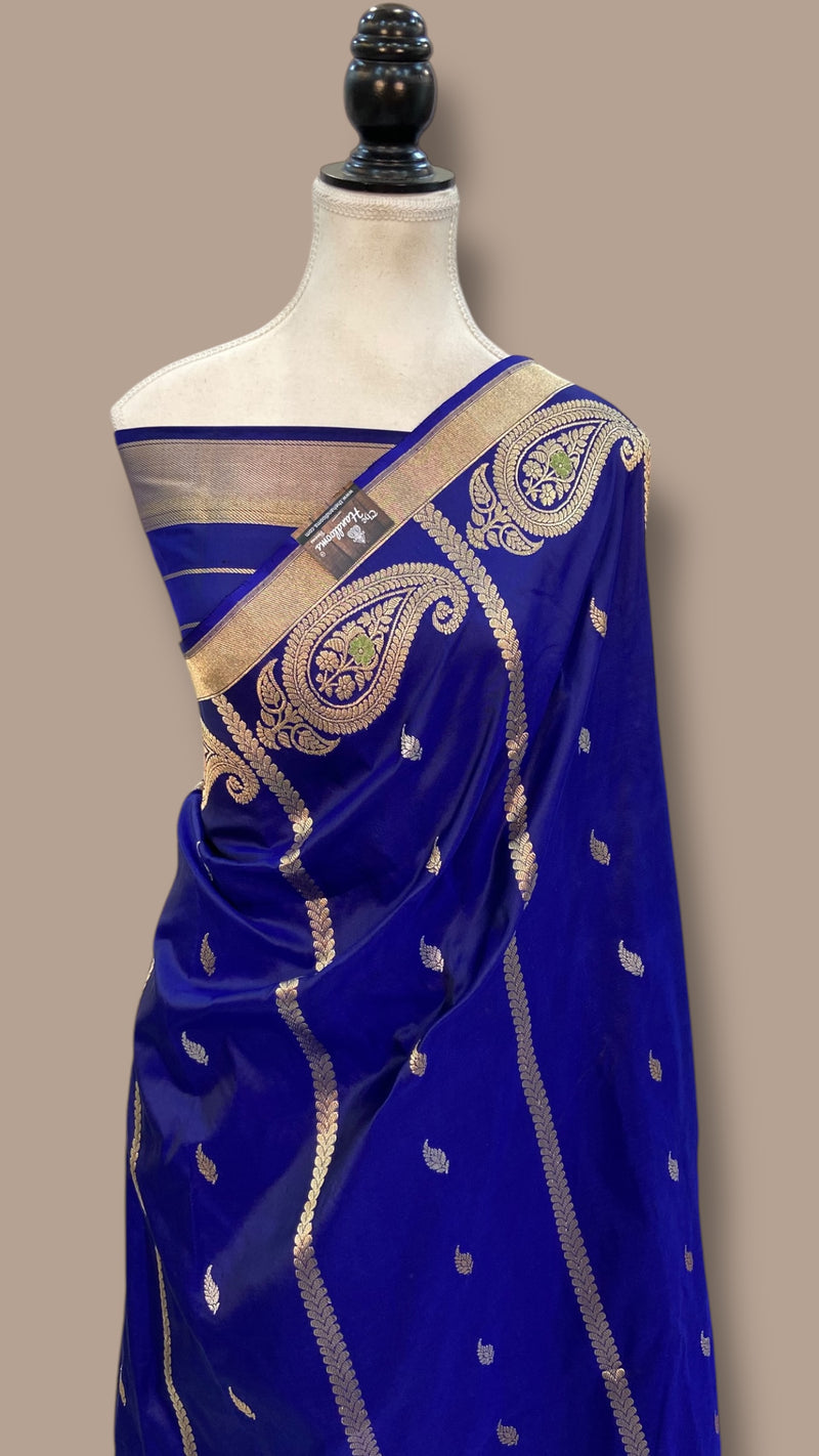 Pure Katan Silk Banarasi Handloom Saree - All Over Sona Roopa Kadua Stripe - The Handlooms