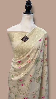 Pure Tussar Georgette Handloom Banarasi Saree - All over Jaal Work with meenakari - The Handlooms