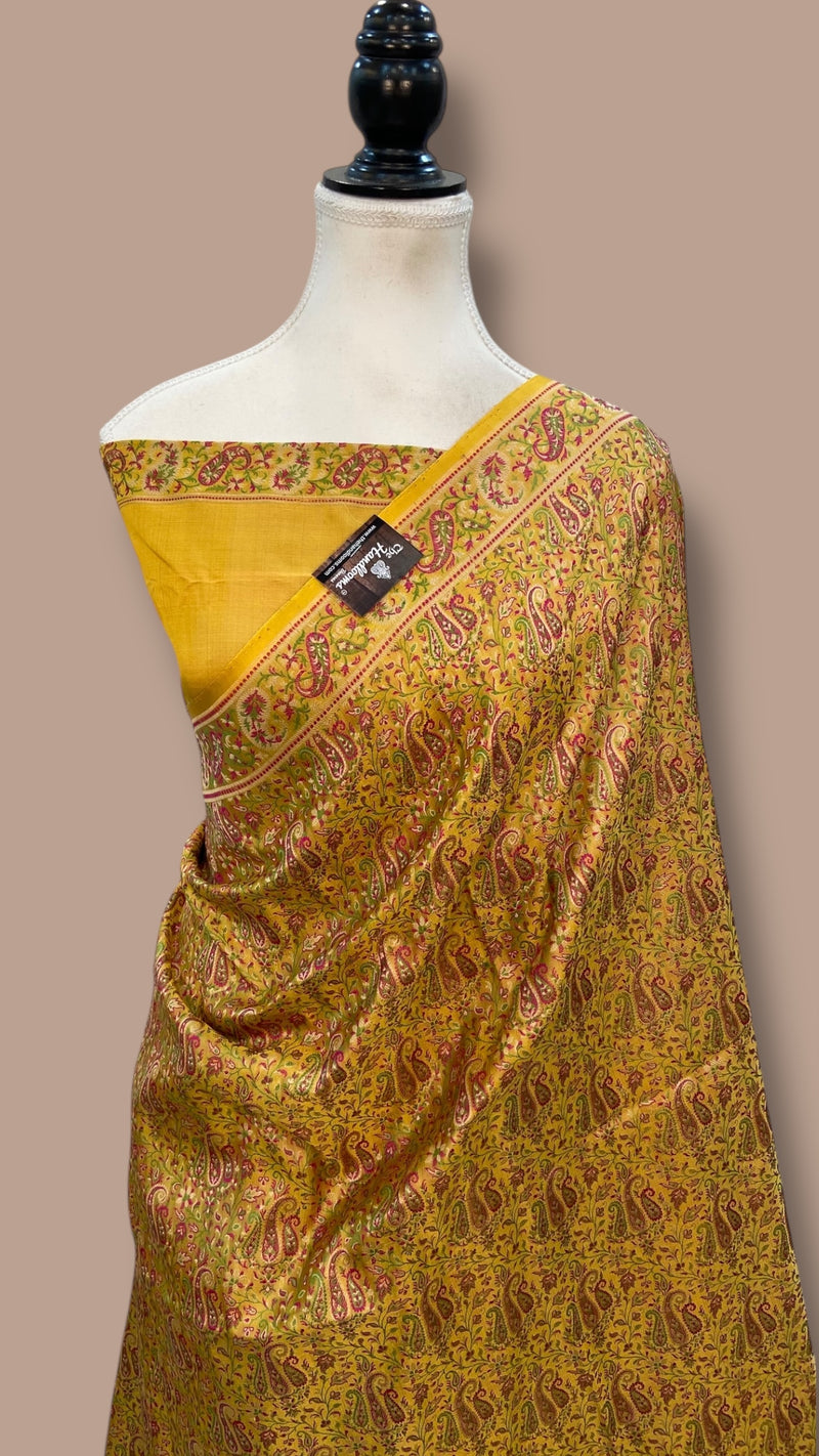 Regal Pure Katan Jamdani Silk Banarasi Saree – Handwoven Tanchui Brocade - The Handlooms
