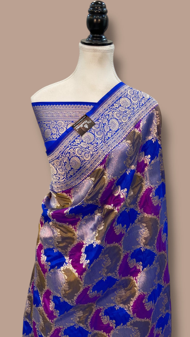 Pure Katan Silk Banarasi Handloom Saree - All over Jaal Work With Rangkart - The Handlooms
