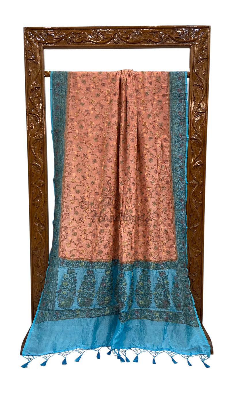 Peach Pure Butter Crepe Banarasi Saree - The Handlooms