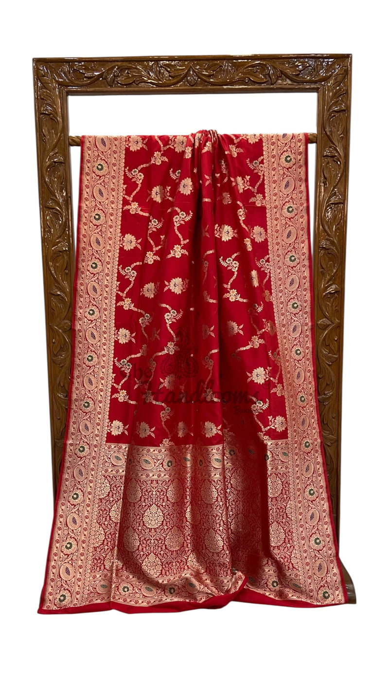 Pure Katan Silk Banarasi Handloom Saree - All Over Jaal Work - With Meenakari - The Handlooms