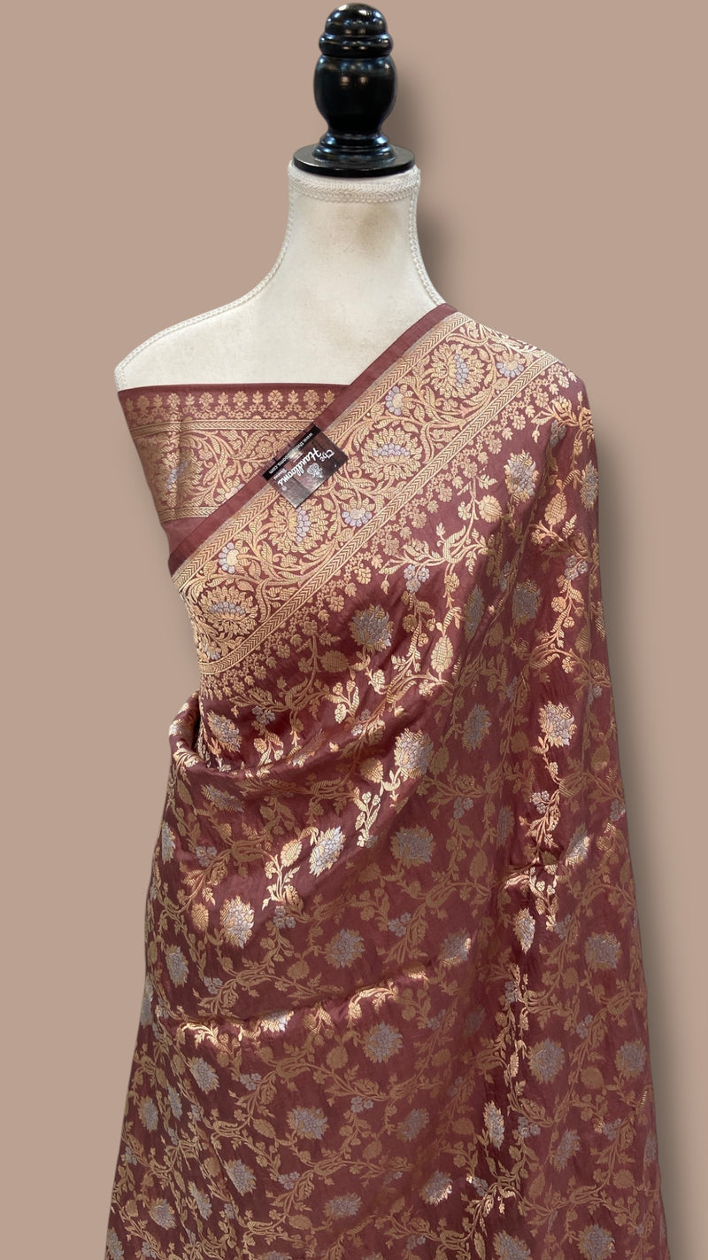 Pure Katan Silk Banarasi Handloom Saree - All Over Sona Roopa Jaal Work - The Handlooms