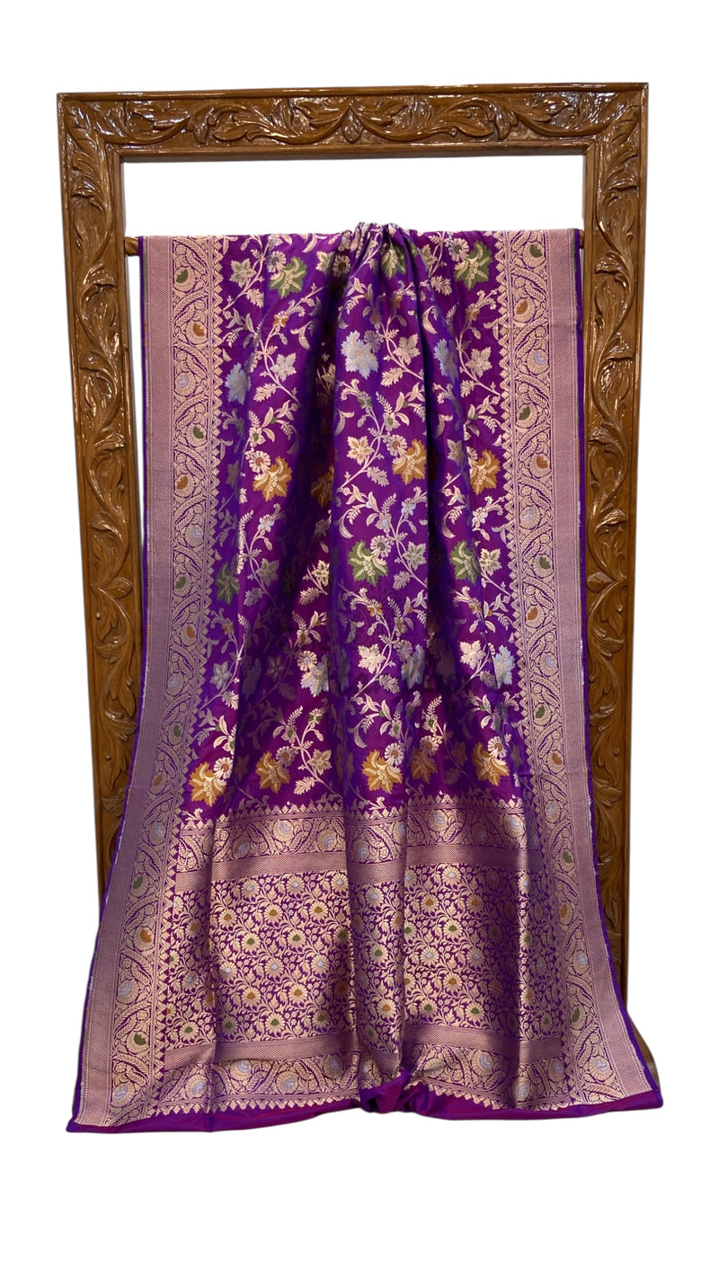 Pure Katan Silk Banarasi Handloom Saree - All Over Jaal Work - With Meenakari - The Handlooms