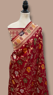 Pure Katan Silk Banarasi Handloom Saree - All over Jaal Work With Meenakari - The Handlooms