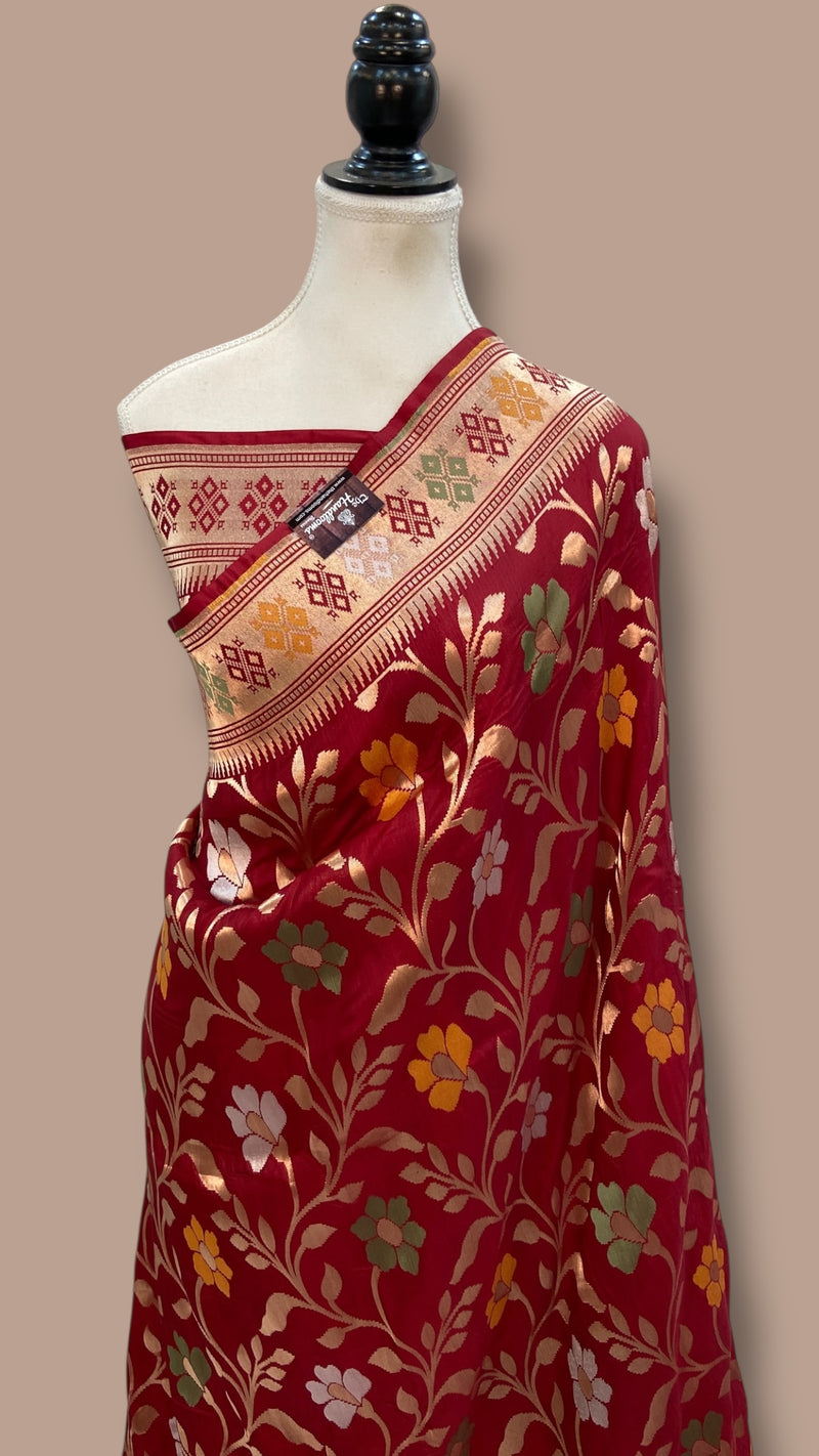 Pure Katan Silk Banarasi Handloom Saree - All over Jaal Work With Meenakari - The Handlooms