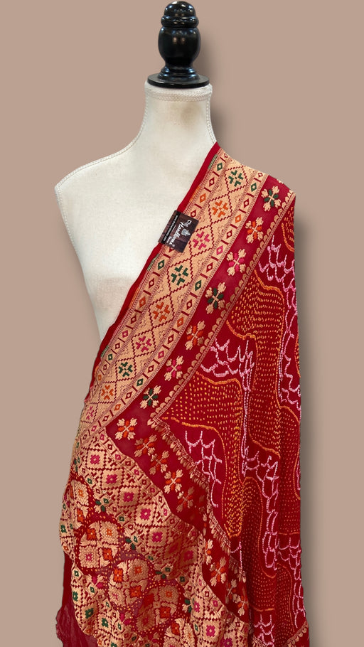 Pure Georgette Banarasi Bandhej Handloom Dupatta - The Handlooms