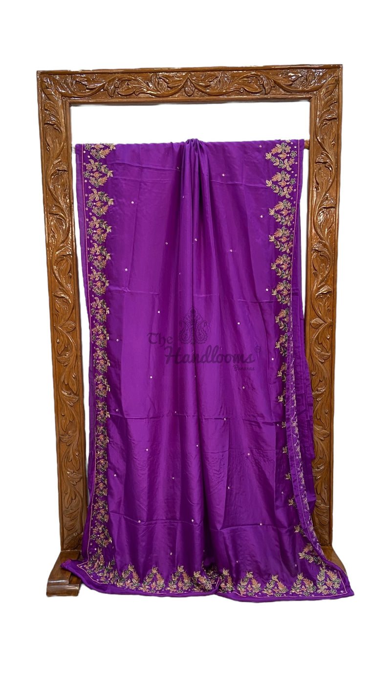 Pure Crepe Silk Handloom Banarasi Saree with Handwork