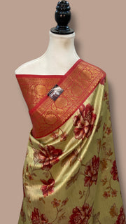 Pure Mango Silk Banarasi Handlokom Saree With Digital Print - The Handlooms