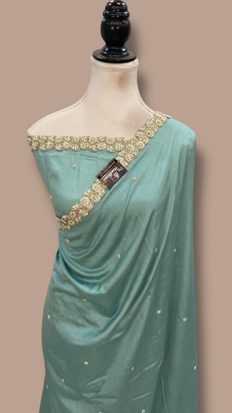 Pure Katan Chiniya Silk Handloom Banarasi Saree with Handwork - The Handlooms