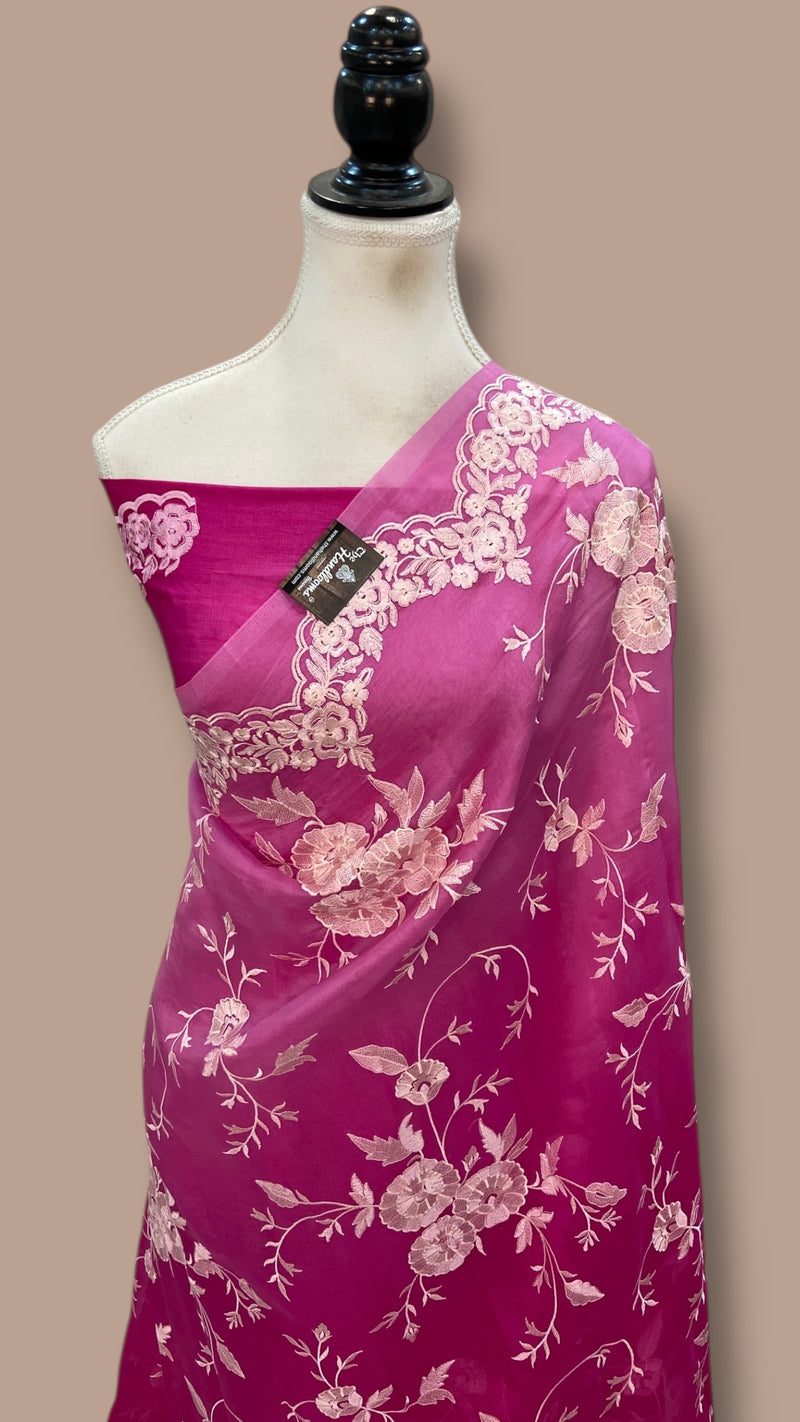 Pure Organza Chikankari Handloom Banarasi Saree - The Handlooms