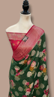 Pure Chiniya Silk Handloom Banarasi Saree Digital Print - The Handlooms