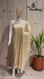 Pure Tussar Chikankari Handloom Banarasi Dress Material - The Handlooms