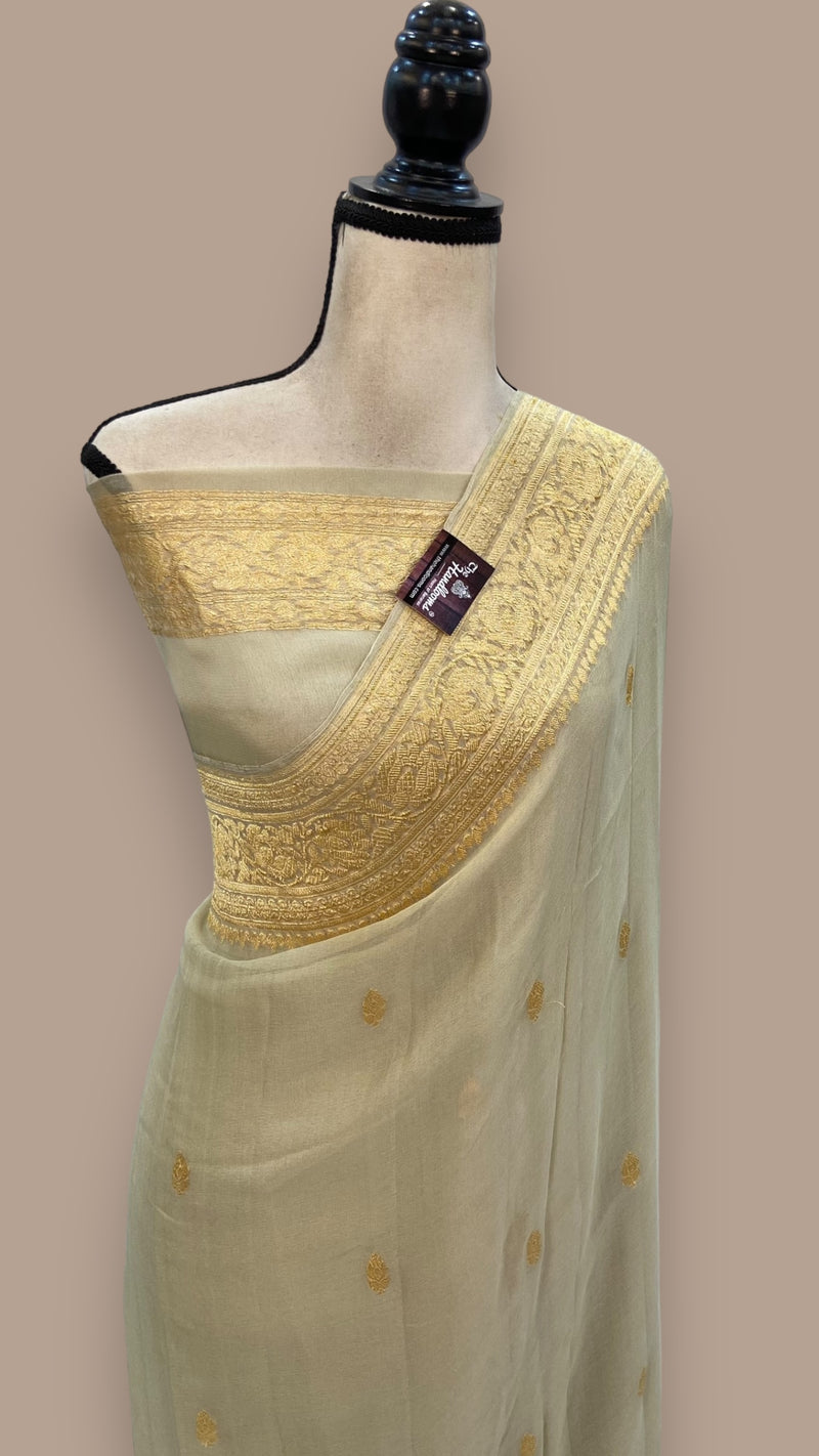 Ivory Pure Georgette Handloom Banarasi Saree - The Handlooms