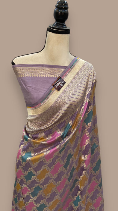 Pure Katan Silk Banarasi Handloom Saree - All over Jaal work - With Meenakari