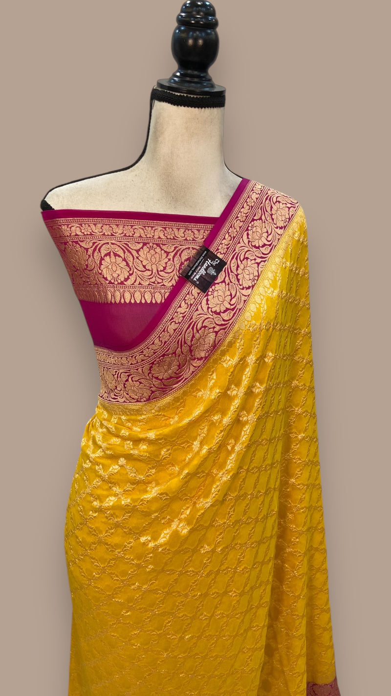 Pure Khaddi Georgette Banarasi Saree -  Gold zari - The Handlooms