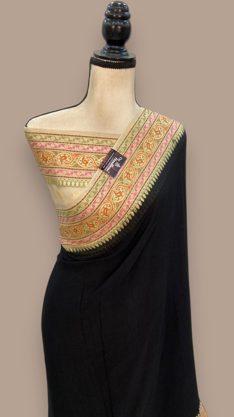 Black Pure Chiffon Khaddi Banarasi Saree - The Handlooms