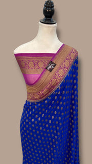 Khaddi Georgette Handloom Banarasi Saree -  Antique zari - The Handlooms