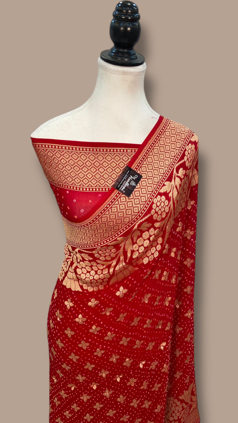Pure Georgette Banarasi Bandhej Handloom Saree - The Handlooms
