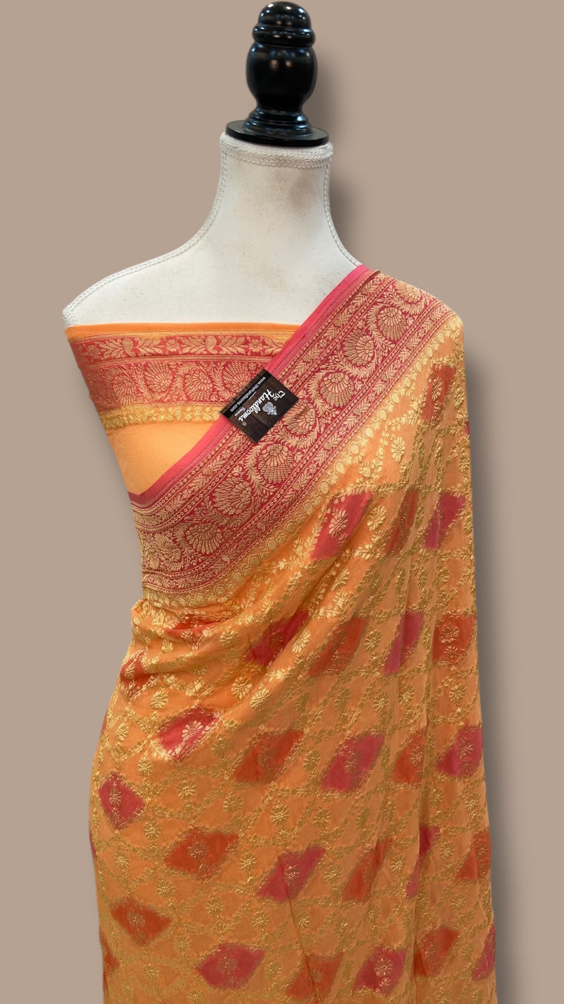 Khaddi Georgette Handloom Banarasi Saree - The Handlooms