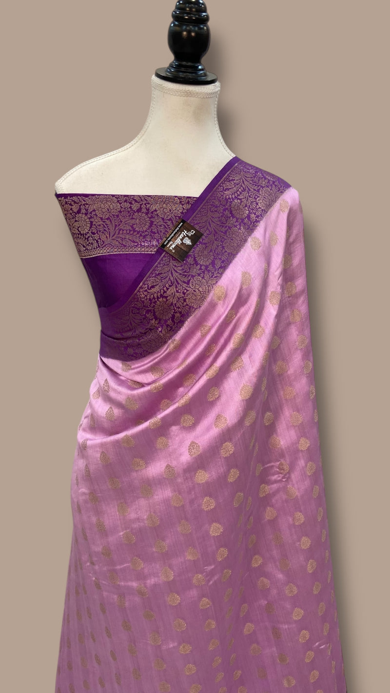Lilac Pure Chiniya Silk Handloom Banarasi Saree - The Handlooms