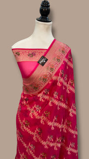 Hot Pink Pure Chiffon Khaddi Banarasi Saree - The Handlooms